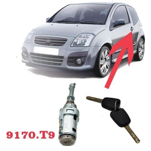 For Citroen C2 C3 9170.T9 Car Left Door Lock Cylinder Locks Accessories With 2 Keys Replacement Lock Set Locksmith Tools
