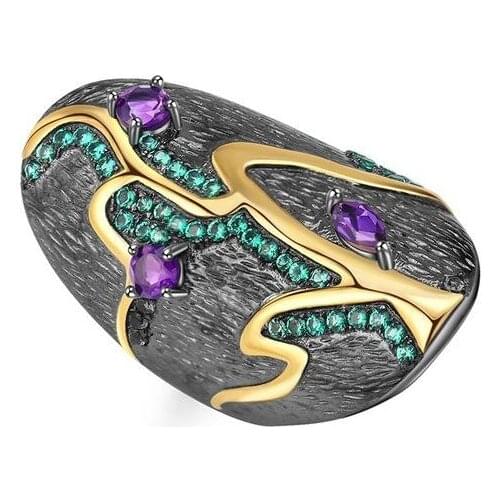 Hainon New Black Gold Color Rings Gold Branch Finger Ring for Women Vintage Wide Punk Jewelry Branch Vines Zircon Rings