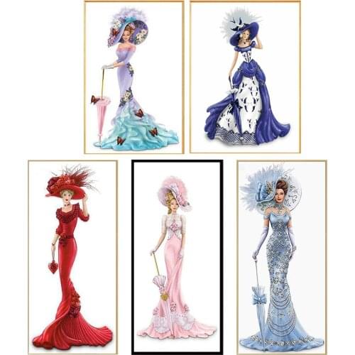 DIY Resin Purple Dress Lady Picture Full Drill Round Diamond Painting Kit Mosaic Room Decoration