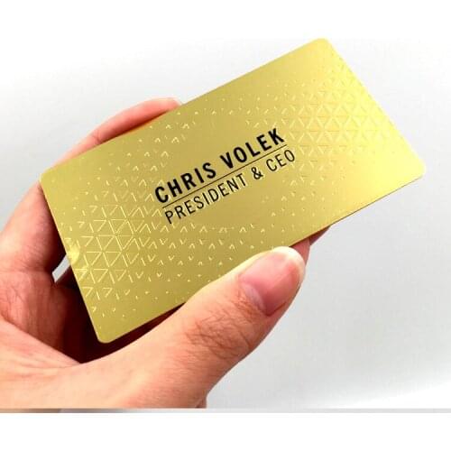 0.5mm thickness stainless steel card with gold -plating brushed lines anf cut ut logo