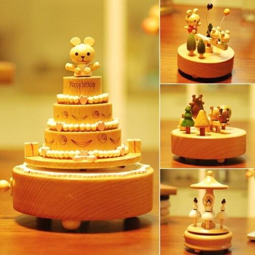 Handmade Creative Music Box Music Box Wooden Cake for Girls Girlfriend Wedding 2021 New Year Christmas Holiday Birthday Gift