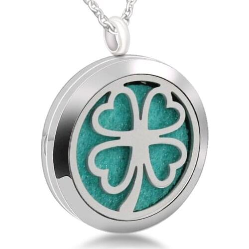 Magnetic Stainless Steel Aromatherapy Necklace Jewelry Four-Leaf Clover Perfume Locket Pendant Essential Oil Diffuser Locket