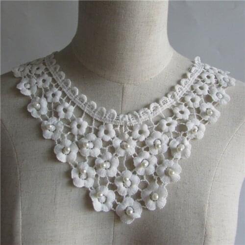 Fashion style White ABS Pearl Embroidery Lace Neckline DIY Collar Clothing Sewing Applique Lace Fabric Accessory Supplies YL110