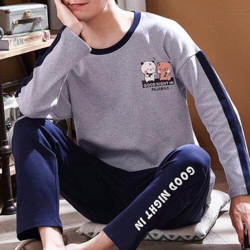 2021 Spring Autumn Men Cotton Pajamas Long Sleeve Pajama Set Long Pants Pajamas For Men New Sleepwear Suit Homewear Plus Size