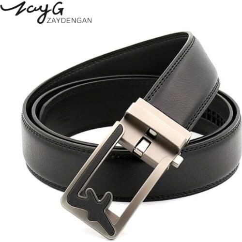 ZAYG Men Fashion Unique Leather Letter "F" Buckle Belts Genuine luxury Leather Cowhide Belts Men High Quality Style Belt
