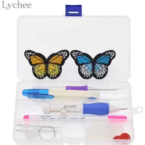 Lychee Life Plastic DIY Magic Embroidery Pen Set Clothing Punch Needle Air Erasable Marker Pen Butterfly Patch Sewing Accessory