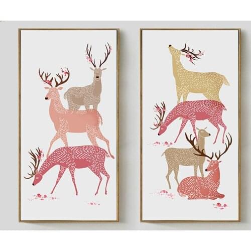 Pink Flower Animal Wall Art deer Canvas Print Nursery Poster Painting Decorative Picture Nordic Kids Bedroom Decoration No Frame