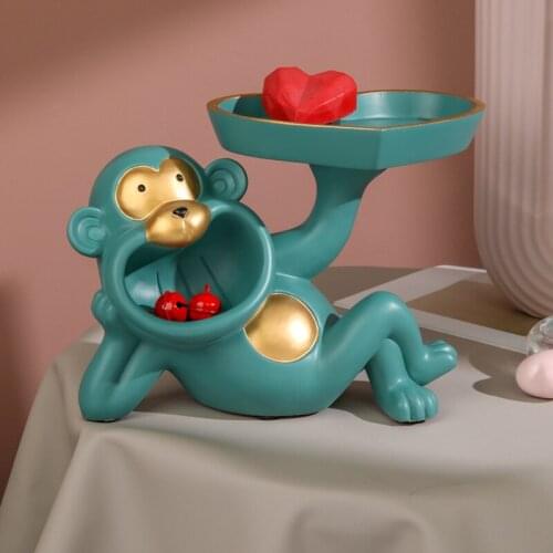 New Animal Figurines Lovely Monkey Storage Crafts Resin Statues Home Decoration Accessories Modern Living Room Desktop Ornaments