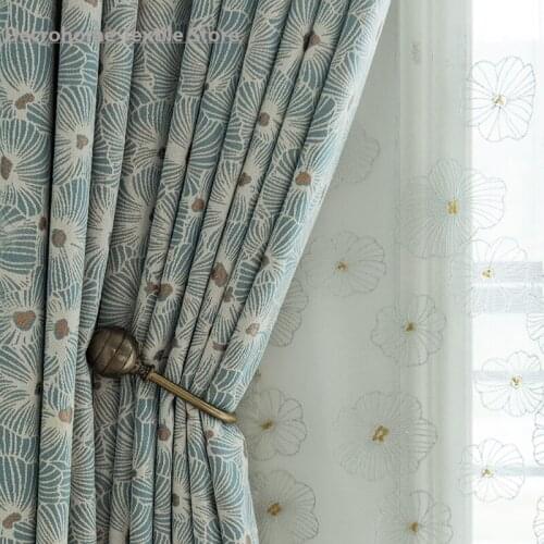 New Thick Cotton and Linen Curtains Jacquard American Simple Modern Living Room Balcony Bedroom Finished Product Customization