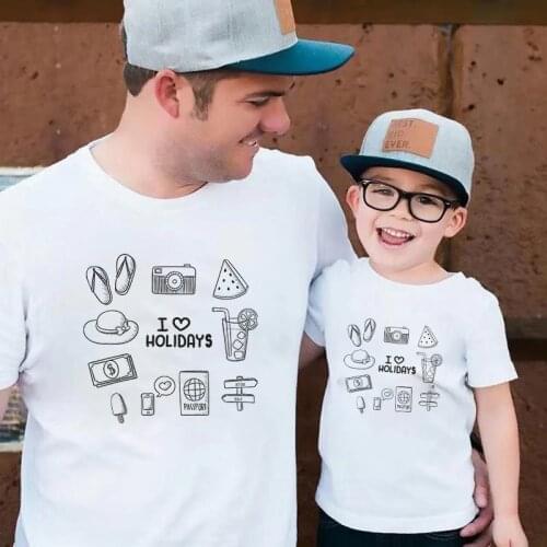 Matching Family Outfits I Love Holiday T Shirt Mother Father Son Daughter Boy Girl Matching Clothes Mom And Baby Set Beach Shoot