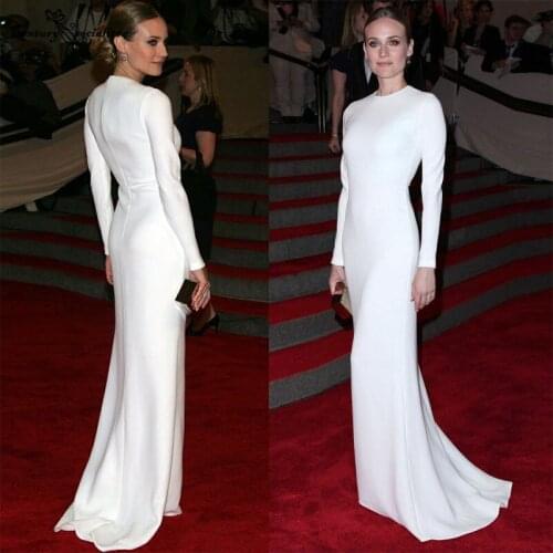 Muslim Evening Dresses Mermaid 2021 Long Sleeve Soft Satin White Simple Celebrity Dress Formal Gowns Robe De Soiree