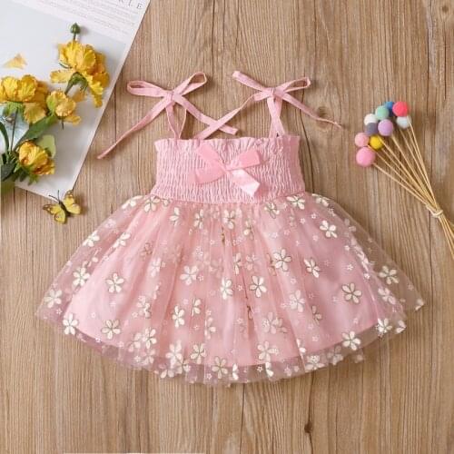Baby Girls Princess Dresses Newborn Lace Flower Summer Tulle Tutu Straps Costume Infant Party Wedding Dress