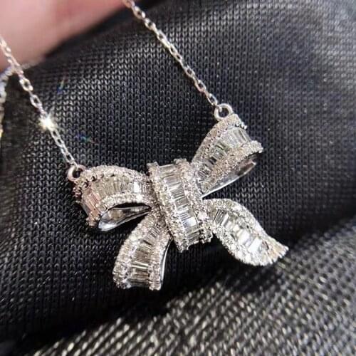Luxury Butterfly pave Square SONA Diamond stone Pendant Necklace 925 Sterling Silver Unique wedding Fine Jewelry With 45cm Chain