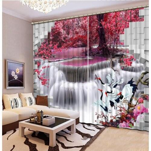 Luxury Blackout 3D Window Curtains For Living Room Bedroom brick curtains pink forest curtain