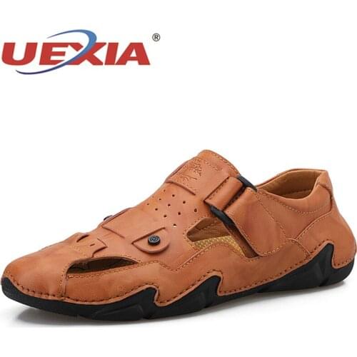 Sandals Shoes Men Leather Sandalia Masculina De Praia Sandles Summer Samool Handmade Breathable Walking Driving Outdoor Sport