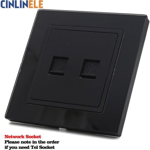 Black Glass Panel Network Socket Same Color As Touch Switch Customizable Siamese Switch & Socket