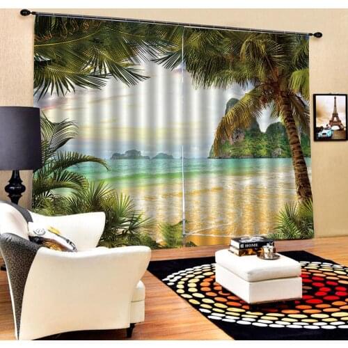 Seaside Landscape Scenery beach curtains Photo Printing Blackout 3D Curtains for Living Room Bedding Room Hotel Drapes Cortinas