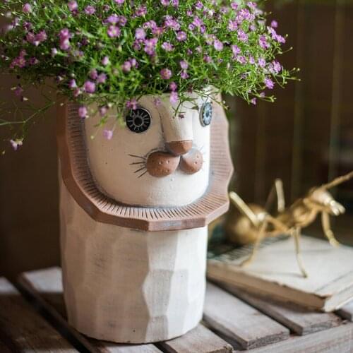 Cute Lion Flower Pots Planters Home Garden Decor Creative Flower Vase Animal Ceramic Vase