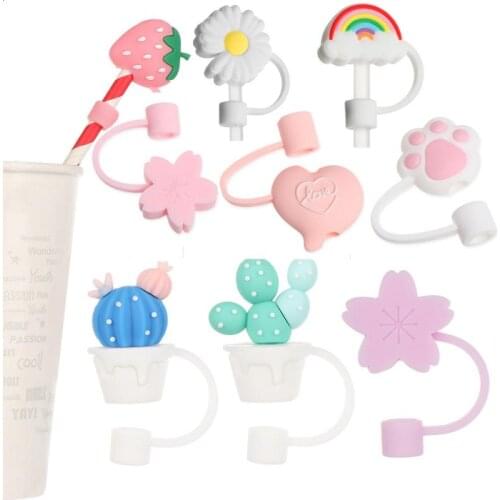 1PCS Reusable Cute Silicone Straw Plug Splash Proof Drinking Dust Cap Dust-proof Straw Tips Cover Cup Accessories Kitchen Tools