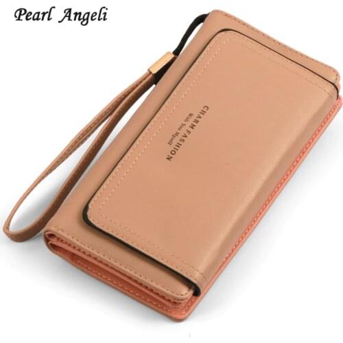 Pearl Angeli Women Wallets Clutch Female Purses Phone Card Holders Belt Handle Purse Interior Zipper Pocket Girls Wristlet Purse