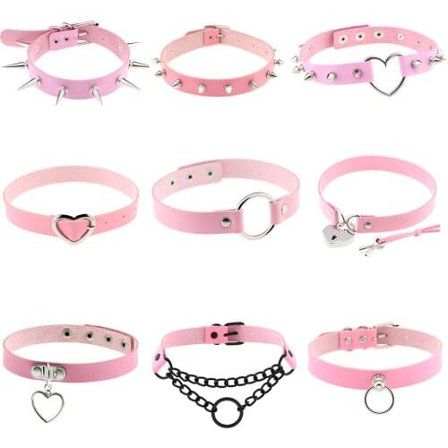 Punk Statement Jewelry Fashion PU Leather Round Heart Choker Necklace Women Chocker Necklaces Collier Femme Wedding Party Gift
