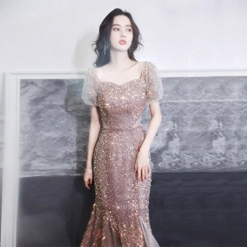 Sequin Dress Female 2021 Spring and Summer New Banquet Temperament Small Host Sexy Dignified Atmosphere Fishtail Skirt K108