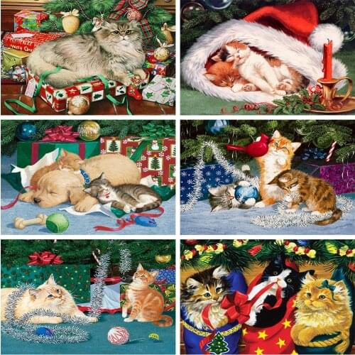 ZOOYA DIY 5D Diamond Painting Christmas Full Square Diamond Embroidery Cat Picture Rhinestones Mosaic Animal Decor For Home