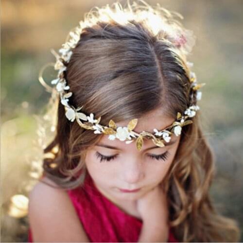 1PC 4 Colors Cute Kids Hair Accessories Gold Leaves Flower Headband Girls Elastic Crown Garland Wreath Hairband