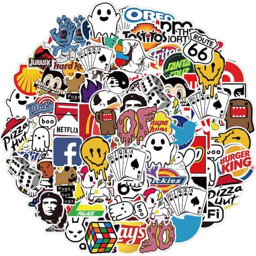 10/30/50/100PCS Cool Fashion Brand Logo Stickers Skateboard Guitar Laptop Motorcycle Waterproof Graffiti Decal Kid Sticker Toy