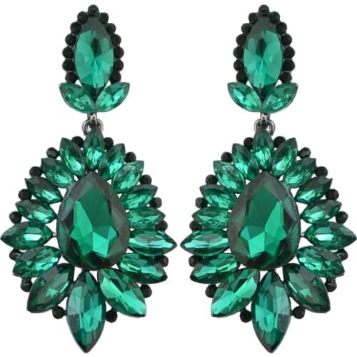 2019 Hot Trendy color Bridal Clear Blue Flower Long Drop Earrings Austrian Crystal Dangle Earrings For Women Wedding Jewelry