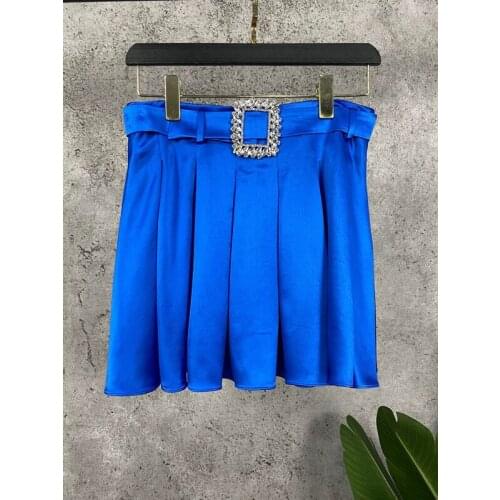 Diamonds 10.25 High Waist Crystal Decoration With Belt Pleated Women A-line Skirt 2021 New