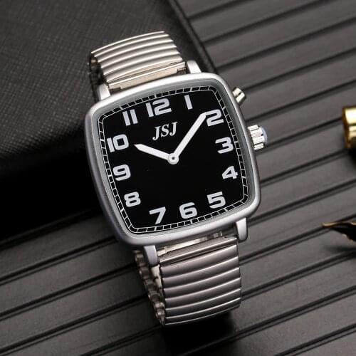 Square English Talking Watch with Alarm,Talking Date and Time,Black Dial,Expansion Band TESW-1708