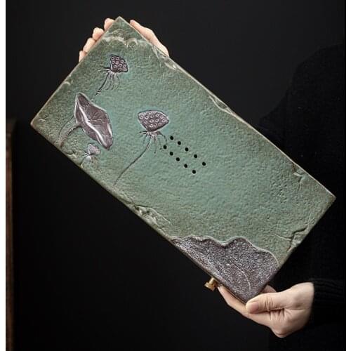 Ailian Said Dry Pour Tea Tray Japanese Small Rectangular Stoneware Water Storage Tea Table Household Gilding Tea Table