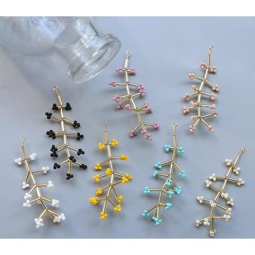 Min order 12pcs/lot color beads handmade Weave tassel flowers shape copper floating locket charms diy jewelry earring accessory
