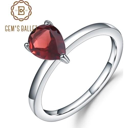 Gems Ballet 1.36Ct Natural Red Garnet Water Drop Gemstone Rings 925 Sterling Silver Trendy Ring For Women Gift Fine Jewelry