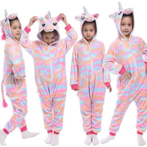 Flannel Unicorn for Kids Pajamas Boys Girls Sleepwear Children Panda Jumpsuit Kids oneises for Licorne Jumpsuit
