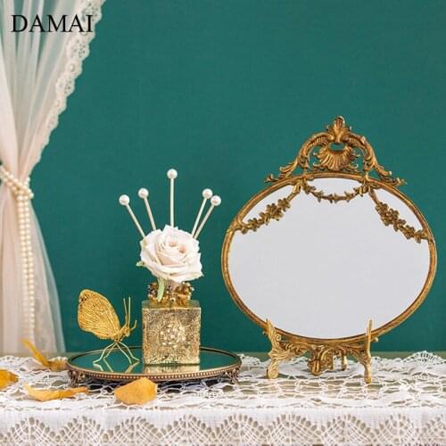 French Vintage Glass Mirror Trays Decorative Gold Inlay Plating Handmade Craft Jewelry Display Tray Dressing Table Decoration