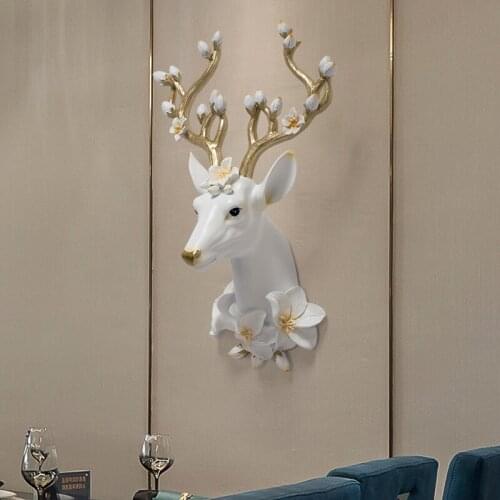 [HHT] European Luxury 3d Stereo Deer Head Wall Decorations Living Room Dining Room Porch Background Wall Pendant Resin Crafts