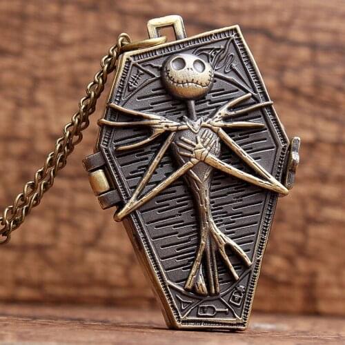 Pocket Watch Burton Bronze Quartz Skull Halloween Before Christmas Men Boy Skeleton Is Nightmare Best Gift Irregular Shape