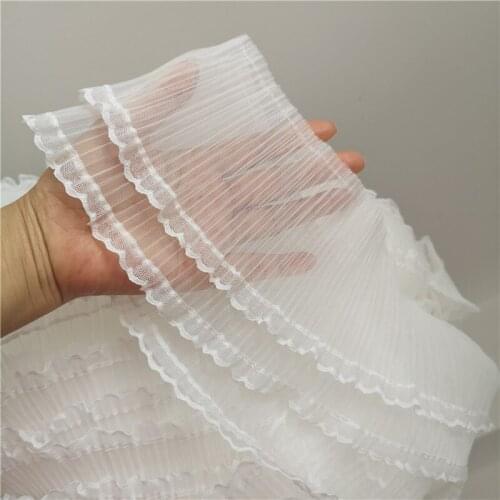 1M Latest White High Quality Lace Fabric 13cm Pleated Tulle Elastic Lace Trim Guipure Sewing Accessories Trimmings Clothing LQ8