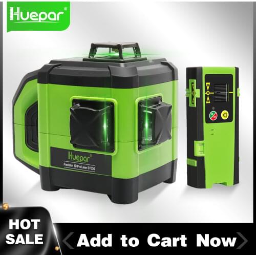 Huepar 3x360 Electronic 12 Lines Laser Level Cross Line 130Ft Three-Plane Leveling Green Beam Laser Self Leveling DT03CG