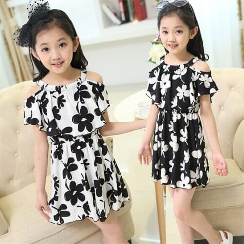 Kids Girls Summer Flower Chiffon Dress Children Beach Casual Clothing Dress