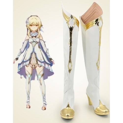 Genshin Impact Traveller Lumine White Cosplay Shoes Boots Halloween Carnival Cosplay Costume Accessories Version 2