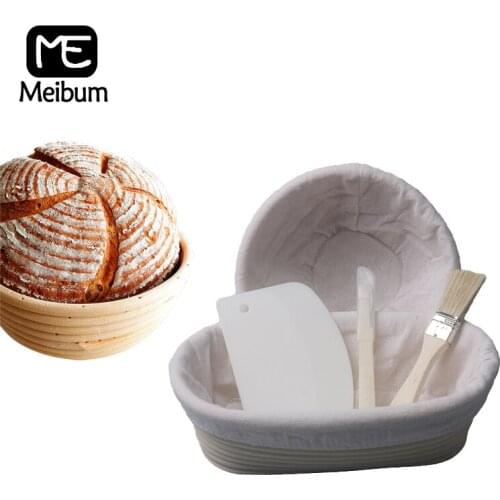 Meibum 5Pcs Bread Dough Fermentation Rattan Basket Knife Brush Scraper Baguette Banneton Brotform Proofing Proving Baskets