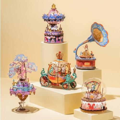 Model of Ferris wheel carousel Creative music box DIY hand assembled small room music box Record player pumpkin car musicbox