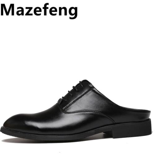 Mazefeng Fashional Male Shoes Summer Slippers Men Slippers Simple Casual Half Slippers Solid Outdoor Leather Slippers Round Toe