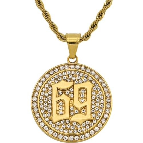 2020 New Arrival 316L Stainless Steel Chain With Gold Color Iced Out 69 Saw Rapper Pendant Necklace for Men Hip Hop Jewelry