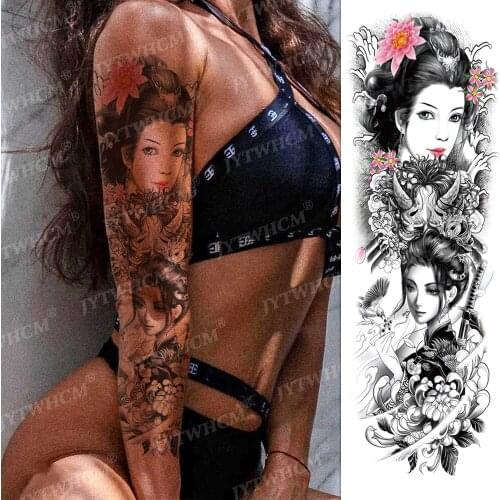 Men Women Fake Full Arm Sleeve Body Art Large Tattoo Stickers Temporary Waterproof Flash Sexy Nine Tailed Fox Mask Fake Tattoos