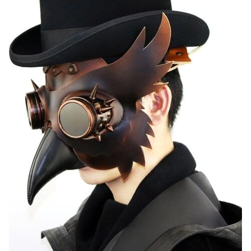 Men /Women Gradient Colors PU Leather Steampunk Plague Bird Wings Rivet Goggles Mask Gothic Punk Mask Halloween Cosplay Props