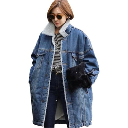 New Denim Jacket Women Winter Thicken lambswool Parkas Plus size Flocking Keep warm Loose Female Cotton Coat Casual Tops N265